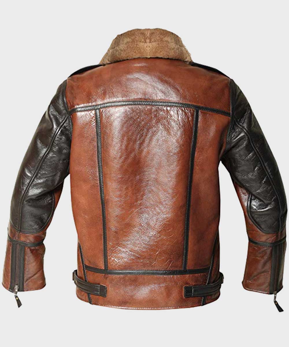 Mens Aviator B3 Brown Distressed Shearling Jacket Jacket men detail view 3 | Dash Racegear — Mens Aviator B3 Brown Distressed Shearling Jacket