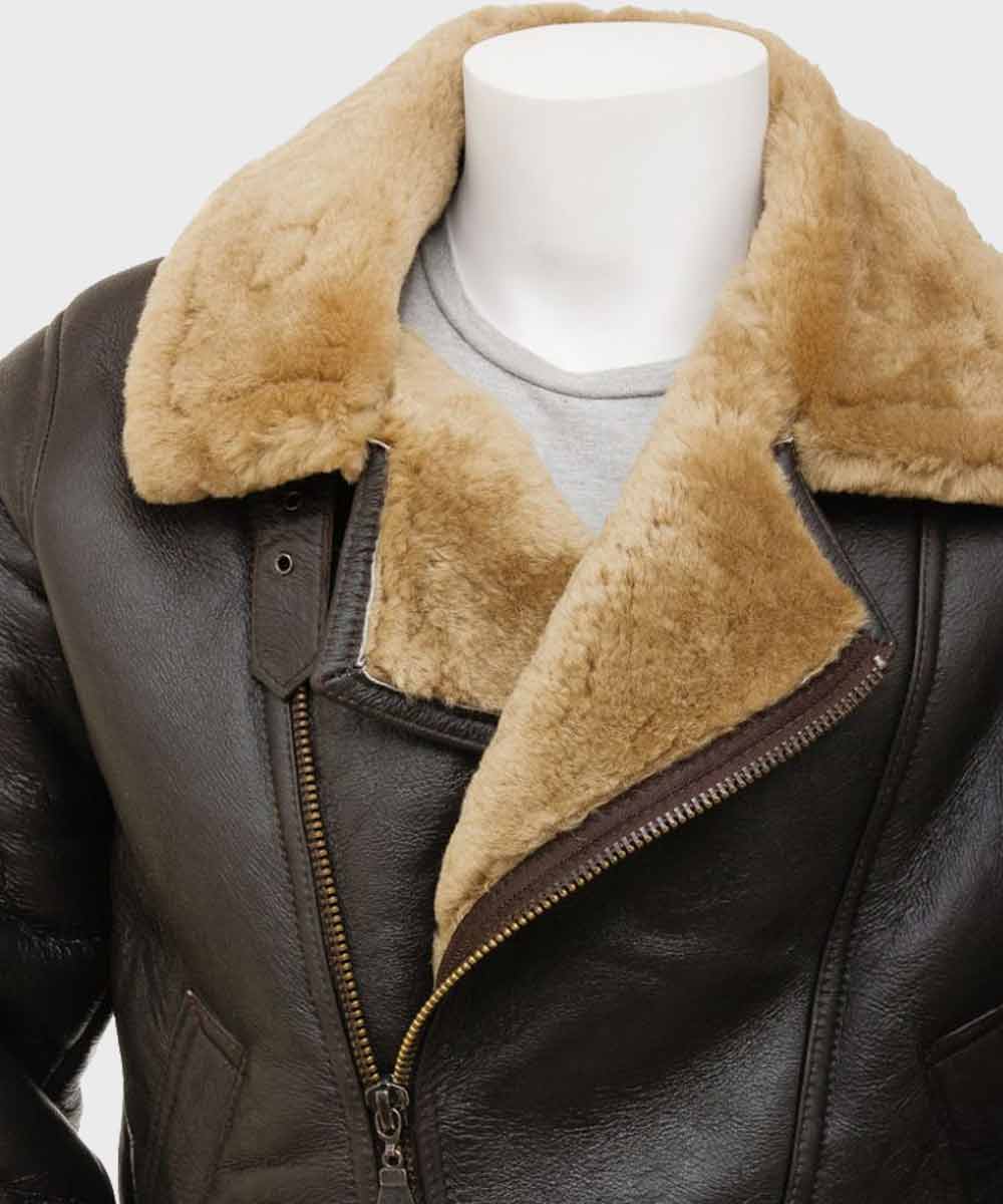 Mens Brown Shearling Leather Jacket Leather Jacket men detail view 2 | Dash Racegear — Mens Leather Brown Shearling Jacket