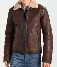 Mens Dark Brown Aviator Leather Jacket Leather Jacket men front product view | Dash Racegear — Aviator Style Mens Dark Brown Shearling Leather Jacket