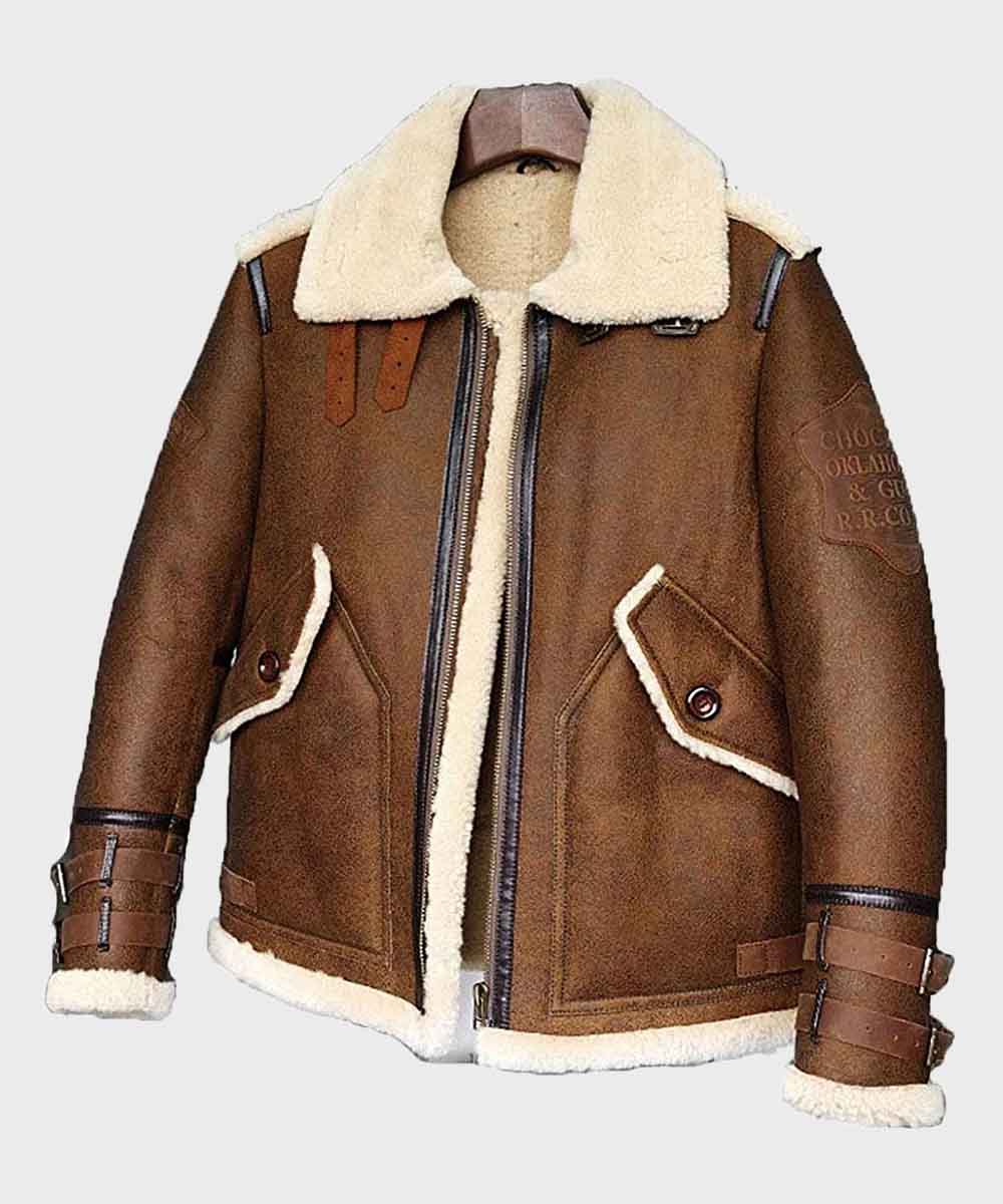 Mens Aviator Brown B3 Shearling Flight Leather Jacket Leather Jacket men detail view 2 | Dash Racegear — Mens B3 Flight Aviator Shearling Leather Jacket