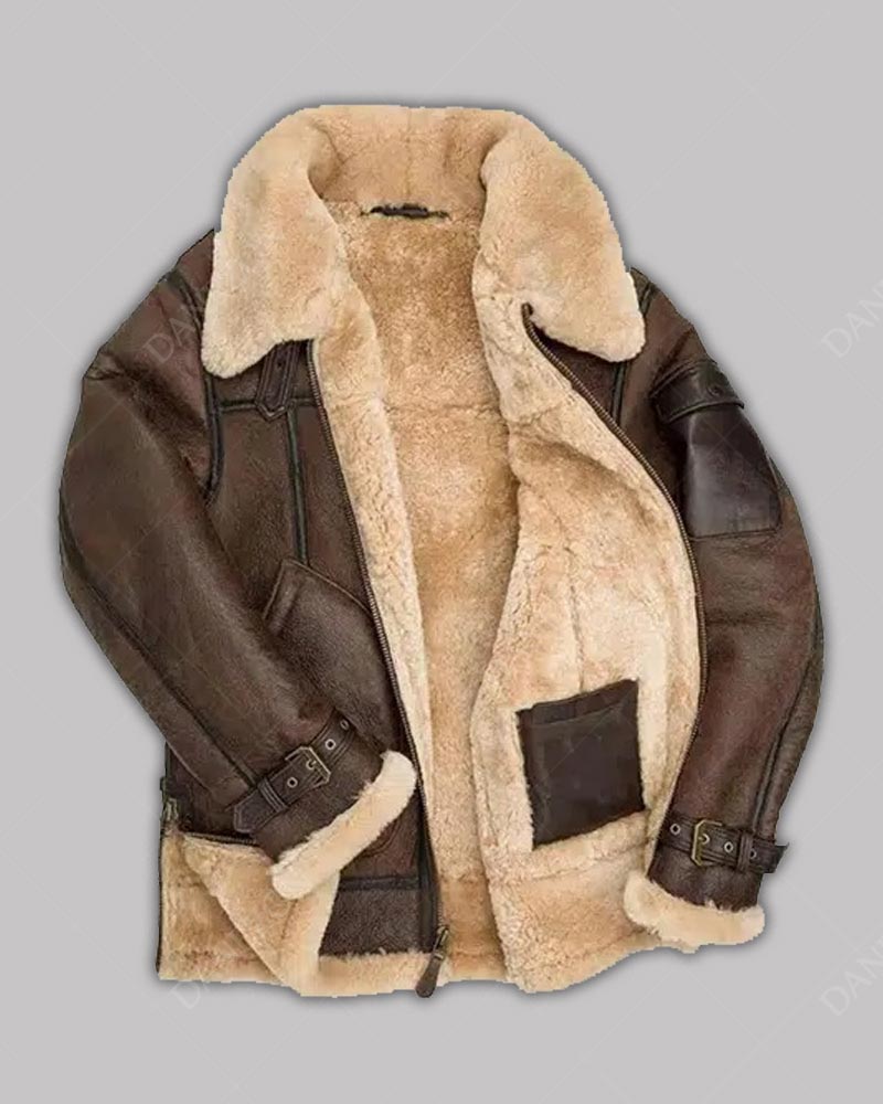 Mens B3 Aviator Leather Jacket Leather Jacket men detail view 2 | Dash Racegear — Aviator Brown Shearling B3 Jacket