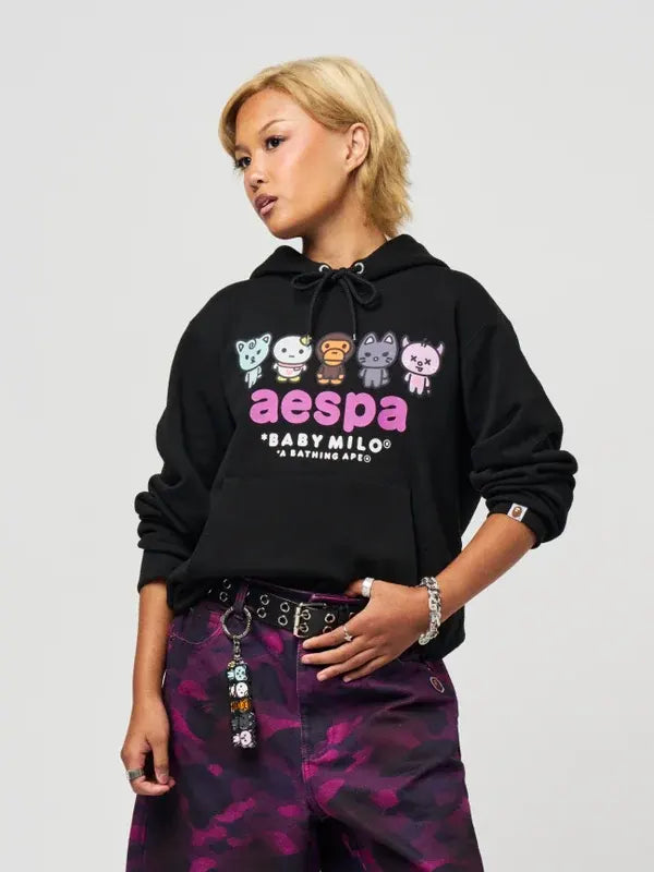 Bape x Aespa Hoodie Hoodie unisex detail view 4 | Dash Racegear — Black Baby Milo hoodie designed for effortless casual style and lasting all-day comfort.