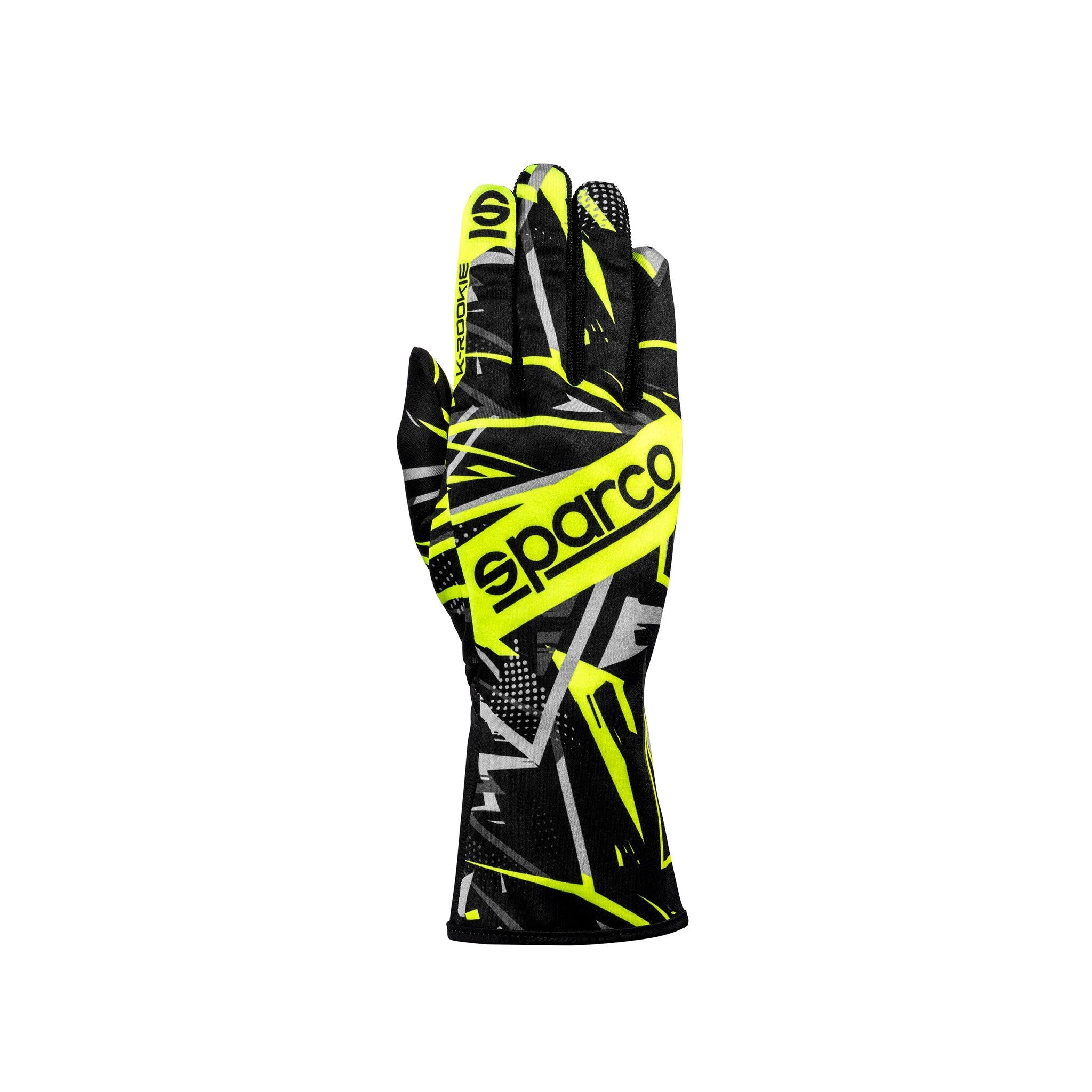 Gloves Sparco K-Rookie Black/Yellow - front view | Dash Racegear