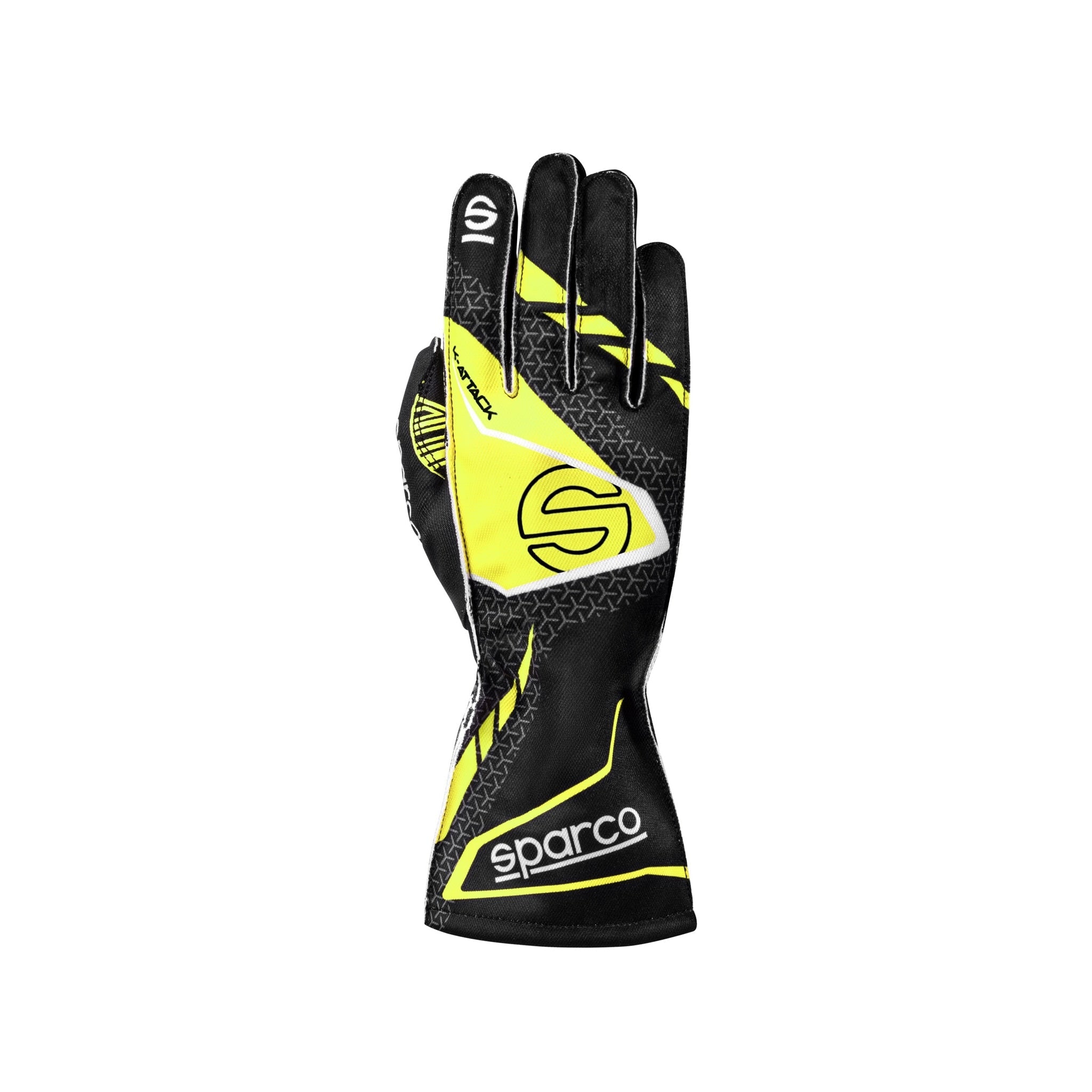 Gloves Sparco K-Attack Black/Yellow - front view | Dash Racegear