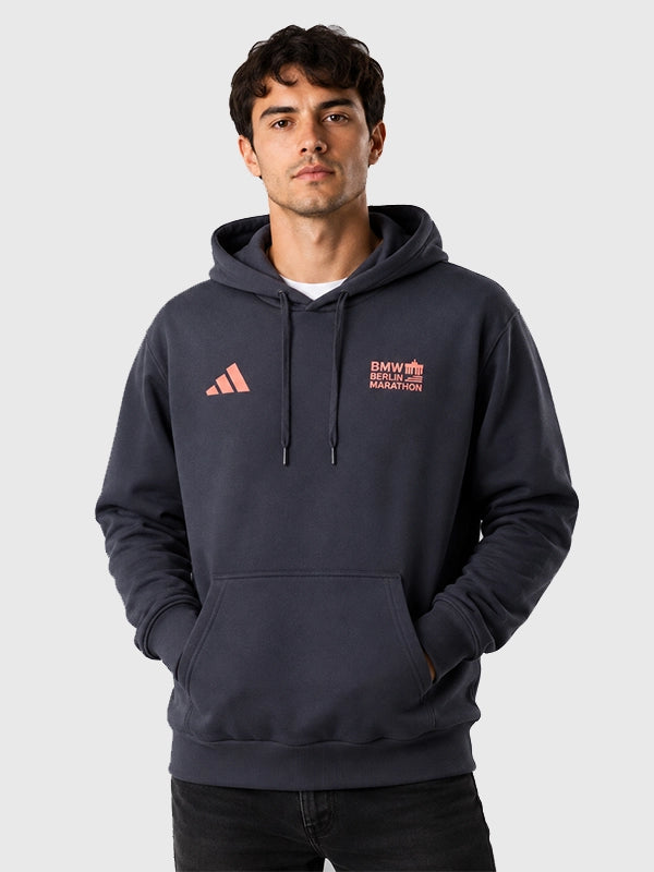 Adidas BMW Berlin Marathon 2026 Hoodie Hoodie unisex front product view | Dash Racegear — BMW Berlin Marathon Adidas 2026 Dark Gray Pullover Fleece Hoodie featuring premium comfort and performance-inspired everyday style.