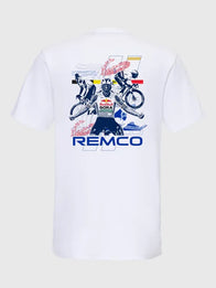 Red Bull BORA Hansgrohe Remco T-Shirt Shirt unisex front product view | Dash Racegear — Red Bull BORA Hansgrohe 2026 Remco white T-shirt, perfect for fans and casual cycling style.