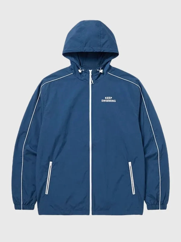Bts Keep Swimming Jacket Jacket unisex front product view | Dash Racegear — Blue Musinsa Keep Swimming BTS Jacket with eye-catching design and zip front, ideal for BTS fans styling everyday streetwear looks.