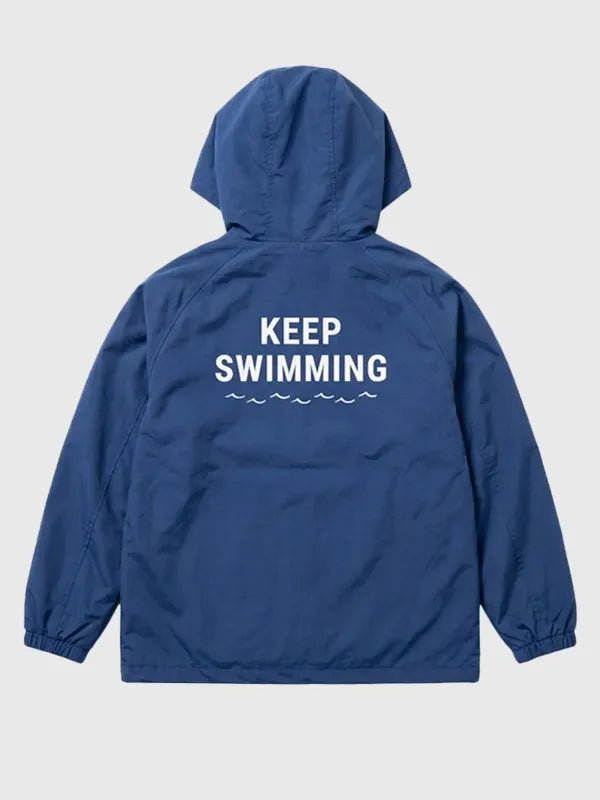 Bts Keep Swimming Jacket Jacket unisex detail view 2 | Dash Racegear — Musinsa Keep Swimming BTS Jacket in Blue, lightweight and stylish with graphic detail, made for fans on casual outings.