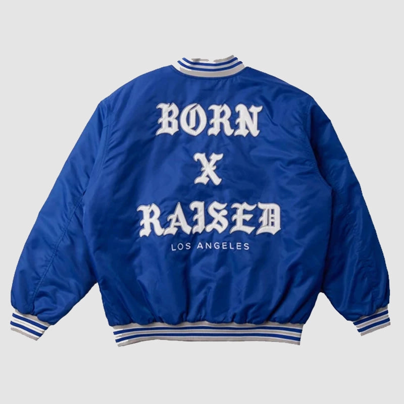 Born X Raised Dodgers Jacket Jacket unisex front product view | Dash Racegear — Born X Raised Dodgers Jacket – Bold Streetwear Essential