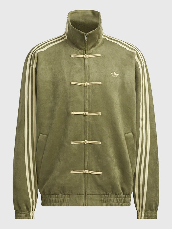Adidas Ba Sing Se Jacket – Chinese New Year Jacket 2025/26 Jacket unisex front product view | Dash Racegear — Adidas Chinese New Year 25/26 Ba Sing Se unisex suede jacket crafted with soft leather and eye-catching streetwear style