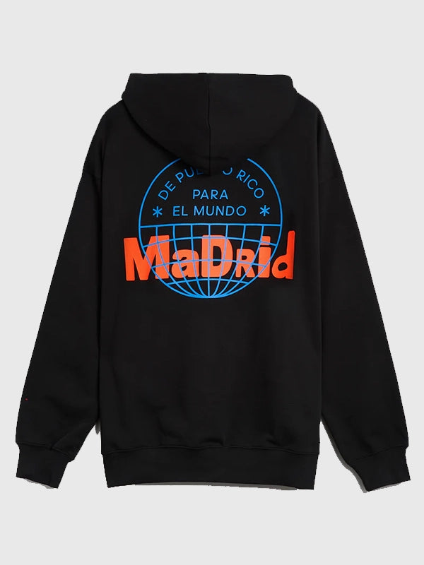 Adidas x Bad Bunny Madrid Hoodie Hoodie unisex detail view 2 | Dash Racegear — Black hoodie from Adidas x Bad Bunny Madrid Tour Merch featuring relaxed fit and clean everyday casual look.