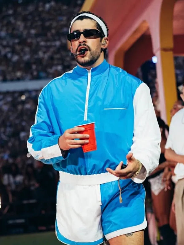 Bad Bunny Marseille Jacquemus Track Jacket Jacket unisex detail view 3 | Dash Racegear — Blue and white Jacquemus track jacket inspired by Bad Bunny with a contemporary casual aesthetic.
