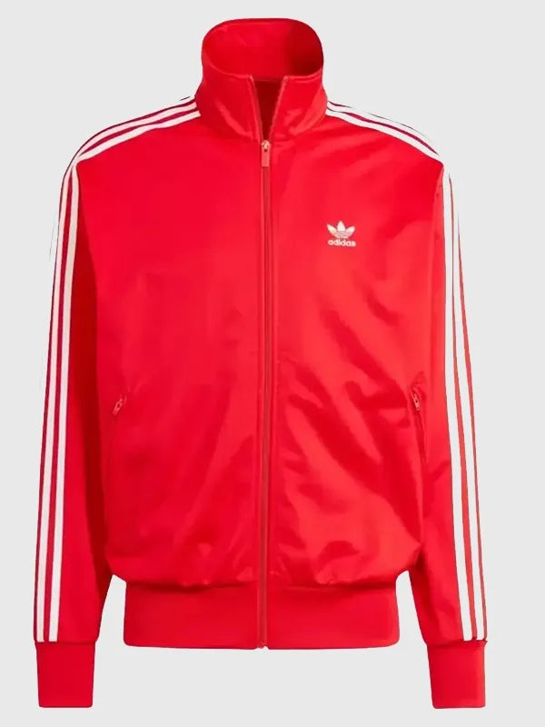 Adidas Para Bad Bunny Jacket Jacket unisex detail view 3 | Dash Racegear — A vibrant red track jacket from Adidas Para Bad Bunny collection, blending retro sportswear energy with contemporary style.