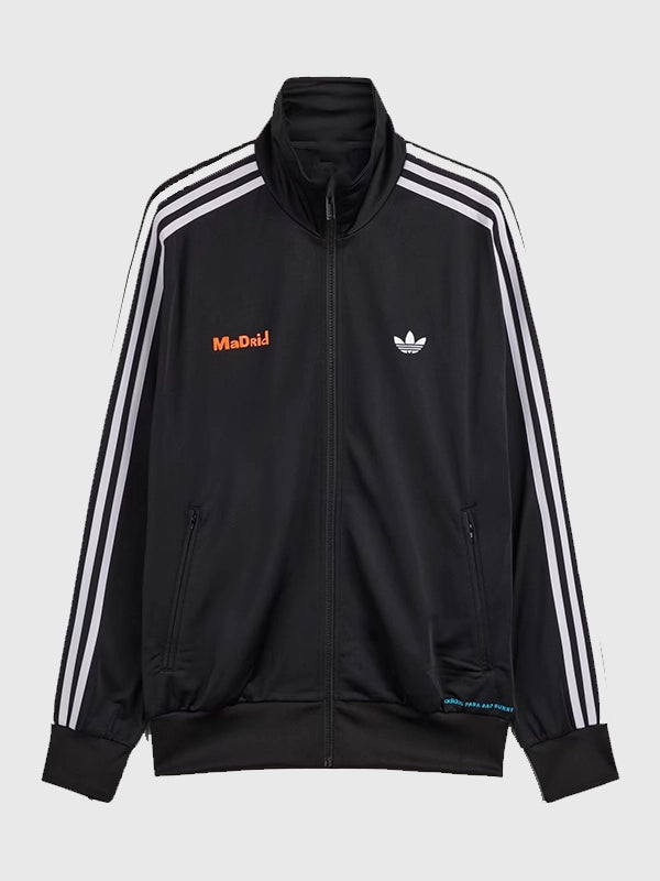 Adidas x Bad Bunny Madrid Firebird Track Jacket Jacket unisex detail view 2 | Dash Racegear — Adidas x Bad Bunny DTmF jacket offering smooth texture and iconic track style for everyday street fashion.