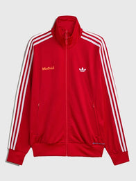 Adidas x Bad Bunny Madrid Firebird Track Jacket Jacket unisex front product view | Dash Racegear — Adidas x Bad Bunny DTmF Madrid Tour Merch Firebird Track Jacket with sporty retro style and smooth fabric feel.