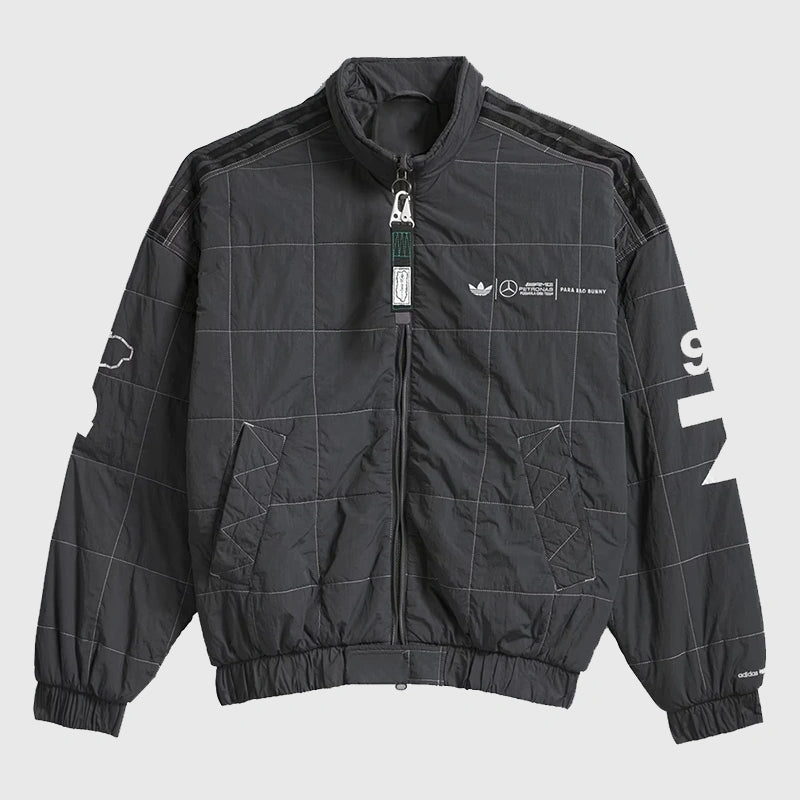 Bad Bunny x Mercedes AMG Petronas F1 Team Jacket Jacket unisex front product view | Dash Racegear — The art of speed — Mercedes AMG x Bad Bunny statement jacket