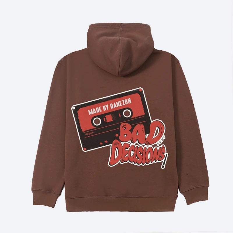 Dash Racegear Graphic Vibes Bad Decisions Hoodie Hoodie unisex front product view | Dash Racegear — Bad Decisions Street Hoodie – Standout Urban Look