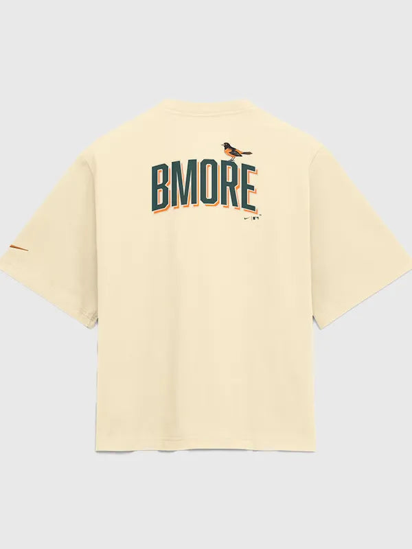 Baltimore Orioles 2026 City Connect Pocket Boxy T-Shirt Shirt unisex detail view 3 | Dash Racegear — Women’s Baltimore Orioles Nike cream 2026 City Connect tee, oversized boxy cut and pocket for laid-back streetwear.