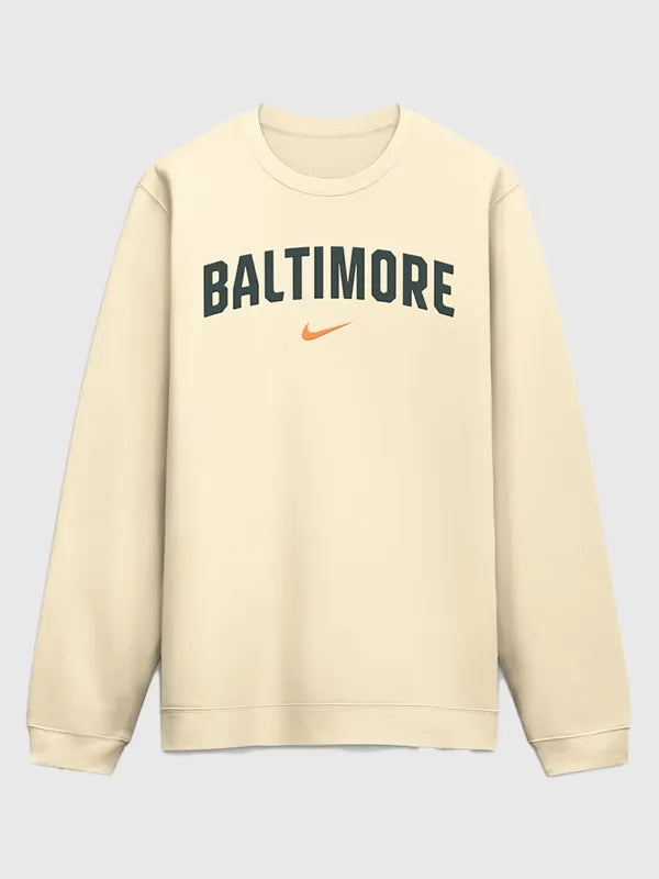 Baltimore Orioles 2026 City Connect Club 2-Hit Sweatshirt Sweatshirt unisex detail view 2 | Dash Racegear — Men’s Baltimore Orioles Nike 2026 City Connect cream Club 2-Hit sweatshirt, cozy fleece for relaxed game-day comfort.