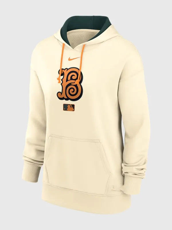 Baltimore Orioles 2026 City Connect Hoodie Hoodie unisex detail view 3 | Dash Racegear — Women’s Baltimore Orioles Nike cream 2026 Therma Hoodie, soft warmth and sporty style for everyday wear.