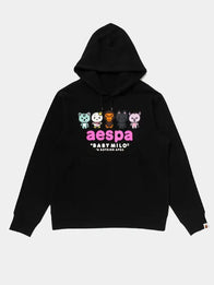 Bape x Aespa Hoodie Hoodie unisex front product view | Dash Racegear — Aespa x A Bathing Ape Baby Milo Hoodie Black