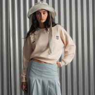 Barça Crew Essentials Sweatshirt Sweatshirt unisex detail view 2 | Dash Racegear — Peach-colored unisex fleece sweatshirt from Barça Essentials 2025 Collection.
