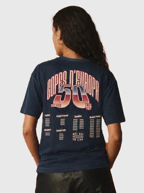Barcelona FC 50 European Cups T-Shirt Shirt unisex detail view 3 | Dash Racegear — Navy 50 Copes D’Europa T-Shirt by FC Barcelona for Unisex wear with iconic football heritage and versatile outfit pairing