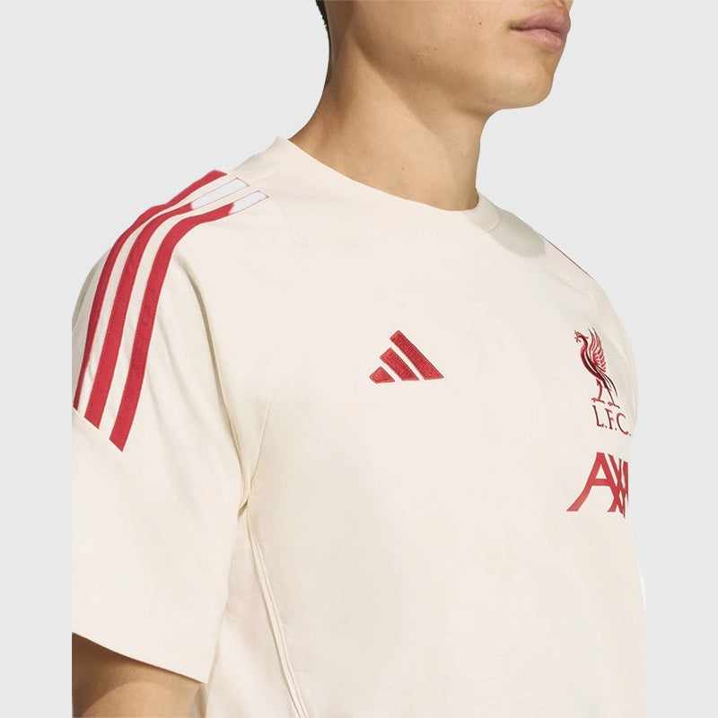 LFC Adidas 25/26 Domestic Training Tee Fashion Apparel unisex detail view 8 | Dash Racegear — Beige Adidas tee with LFC badge for domestic training in the 25/26 season