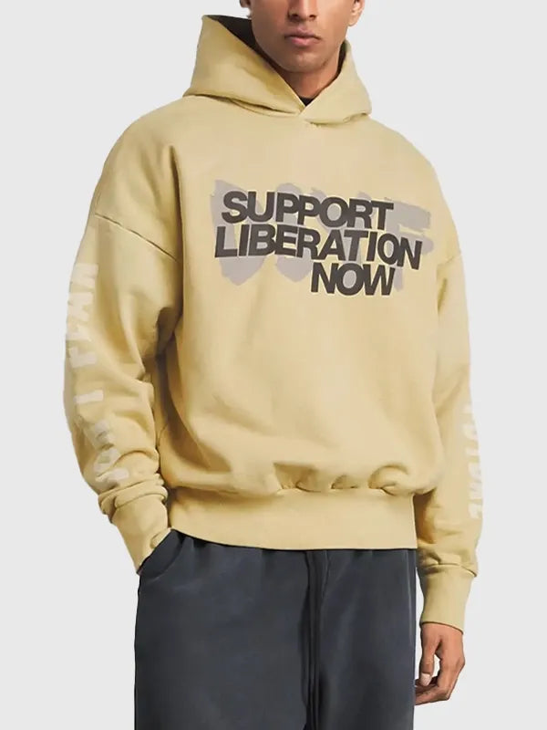 Fear Of God x DSYF Support Liberation Now Hoodie Hoodie unisex detail view 2 | Dash Racegear — Fear of God DSYF Support Liberation 2026 hoodie in beige, oversized pullover fit, soft warmth for urban wear.