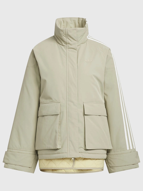 Adidas 3S Padded Jacket Jacket unisex front product view | Dash Racegear — Recreated Adidas premium 3-Stripes padded jacket in an oversized design suited for modern casual layering
