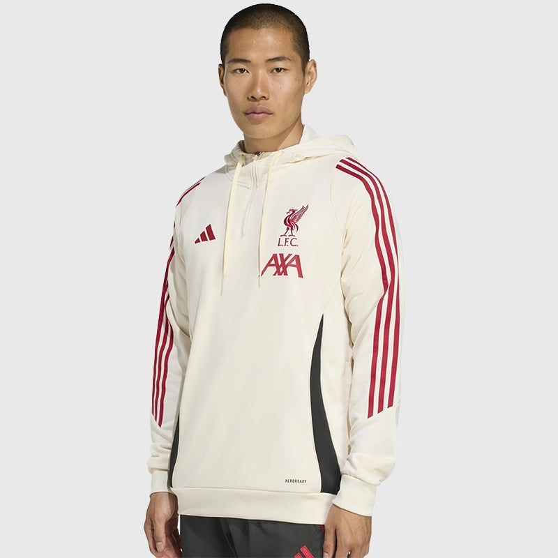 LFC Adidas 25/26 Domestic Training Hoodie Hoodie unisex front product view | Dash Racegear — Adidas training hoodie in white fleece for LFC’s domestic season