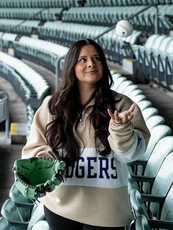 Dodgers Womens Night Quarter Zip Sweatshirt Sweatshirt unisex detail view 7 | Dash Racegear — LA Dodgers WAG women’s quarter zip sweatshirt beige, soft cozy fit for game-day and streetwear style.