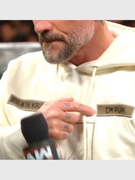 CM Punk Beige Hoodie Hoodie unisex detail view 5 | Dash Racegear — White WWE RAW 2025 Hoodie showcasing the Jey Uso vs. CM Punk Face-Off design from the Best In The World segment.