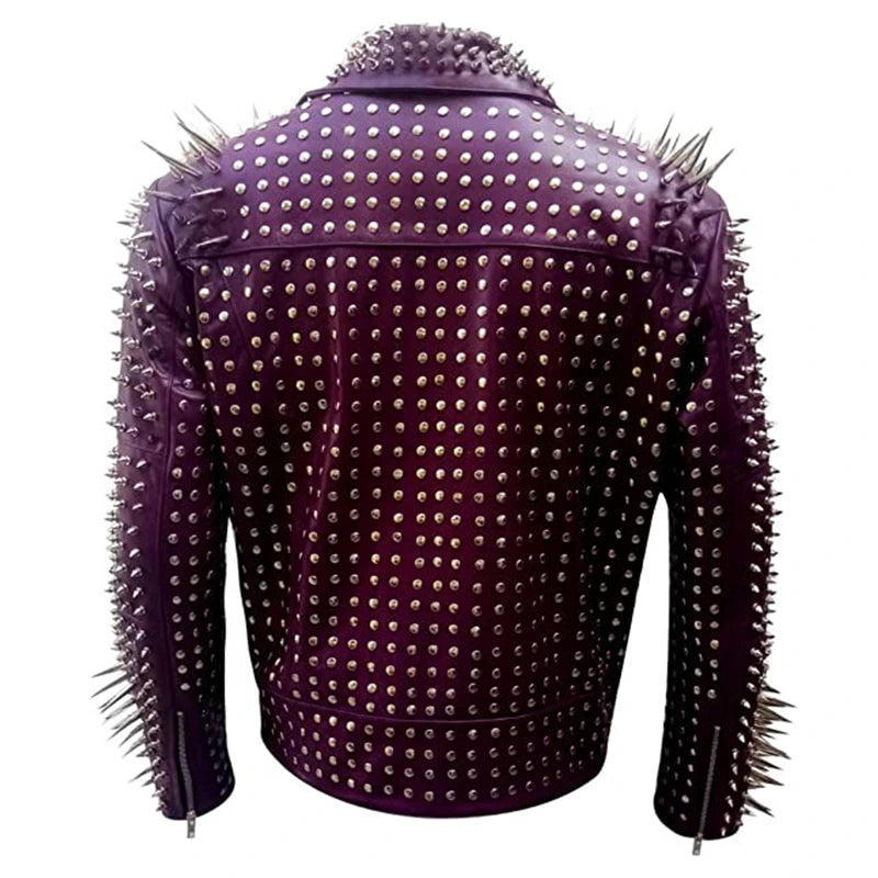 Men’s Purple Studded Leather Jacket Leather Jacket men detail view 2 | Dash Racegear — Studded Purple Leather Jacket