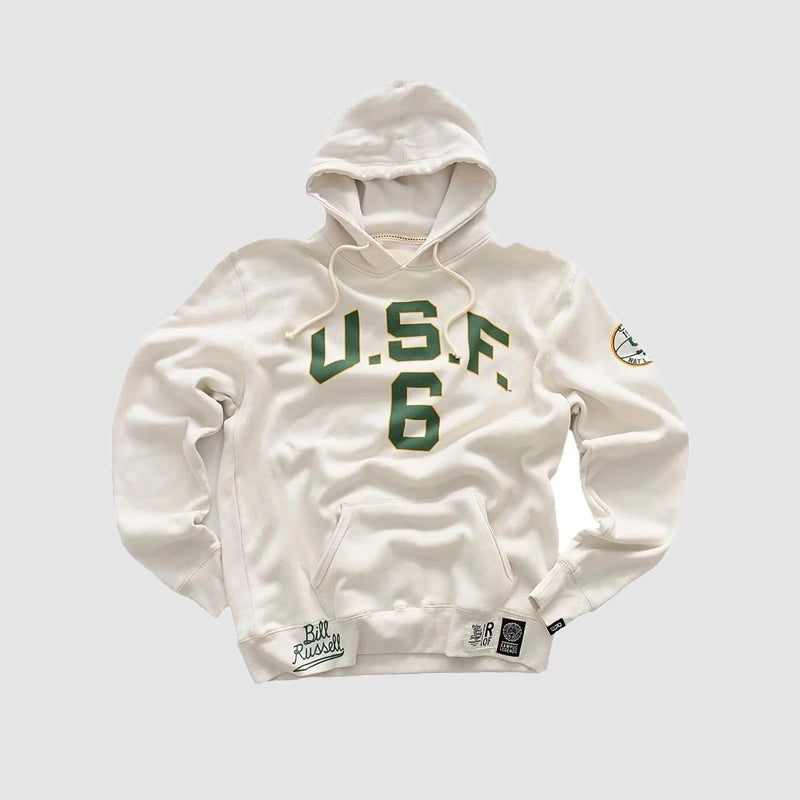 Kevin Garnett USF Bill Russell Hoodie Hoodie unisex detail view 3 | Dash Racegear — Kevin Garnett’s Bill Russell Hoodie – White USF Sweatshirt for Supporters