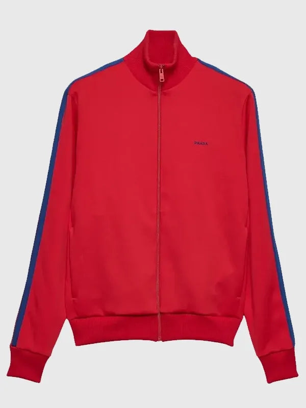 Billie Eilish 2026 Capital FM Jacket Jacket unisex front product view | Dash Racegear — Billie Eilish 2026 Capital FM Prada red jacket, sleek designer fit, bold statement outerwear for unisex street style fans.