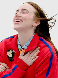 Billie Eilish 2026 Capital FM Jacket Jacket unisex detail view 4 | Dash Racegear — Billie Eilish 2026 Prada red jacket, Capital FM appearance, structured design, perfect for bold fashion-forward wear.