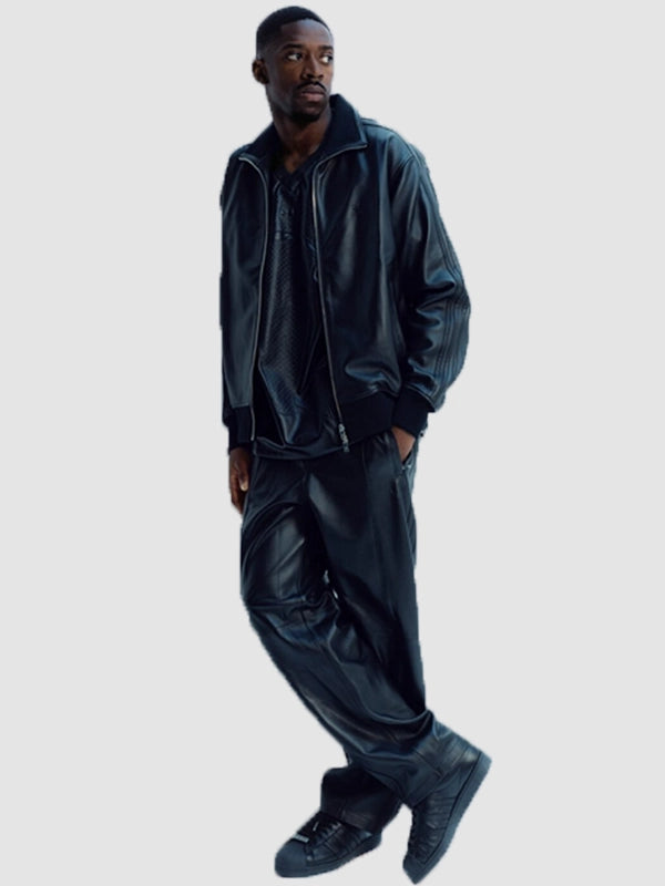 Adidas A-Type Leather Track Jacket Jacket unisex detail view 4 | Dash Racegear — Contemporary black leather jacket from Adidas A-Type 2026, blending athletic energy with a bold urban fashion feel.