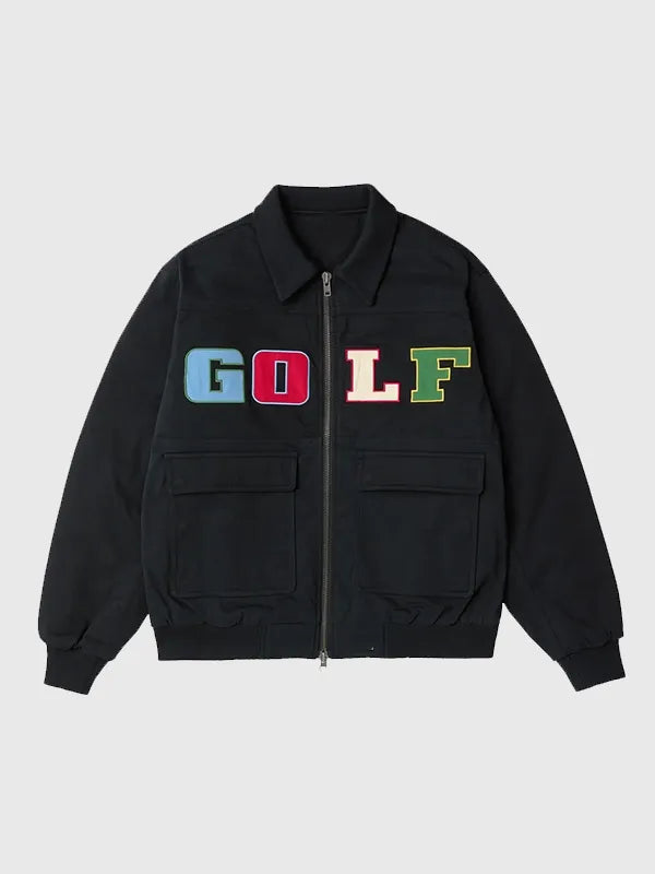 Golf Wang Airborne Jacket Jacket unisex front product view | Dash Racegear — Unisex 2026 Golf Wang Airborne black jacket, bold streetwear outerwear with clean modern fit.