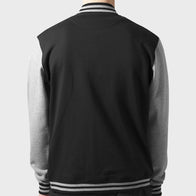 Mens Black And Grey Varsity Jacket Varsity Jacket unisex detail view 3 | Dash Racegear — Mens Black And Grey Varsity Jacket For Sale