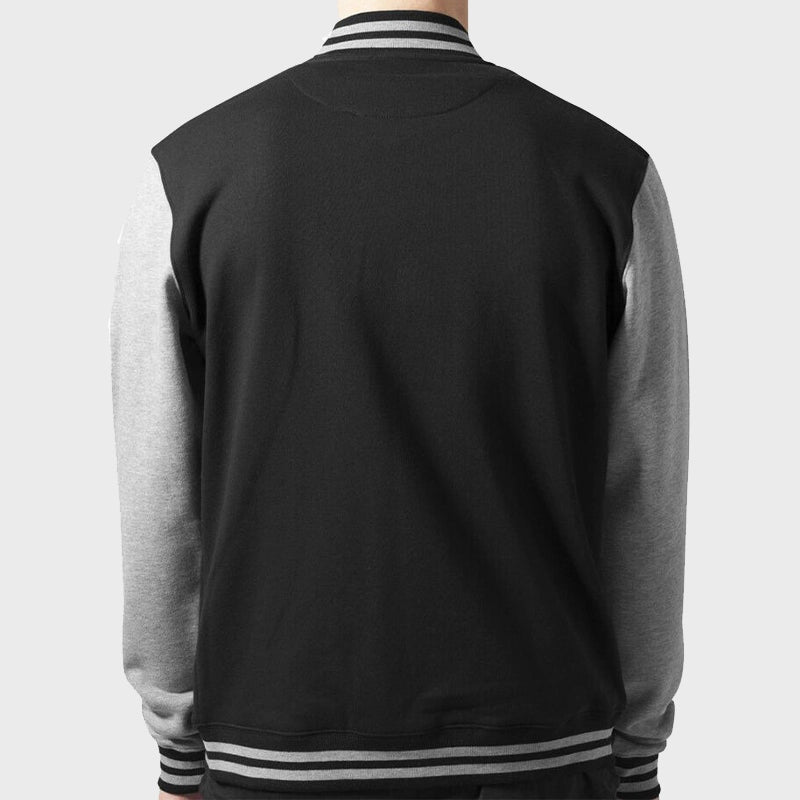 Mens Black And Grey Varsity Jacket Varsity Jacket unisex detail view 3 | Dash Racegear — Mens Black And Grey Varsity Jacket For Sale