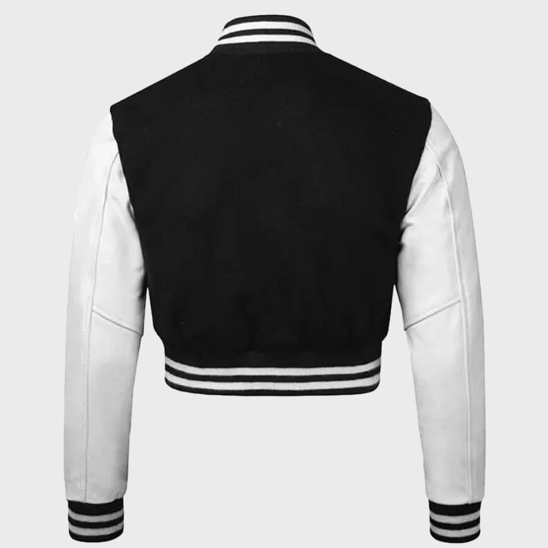 Women’s Cropped Varsity Jacket Varsity Jacket women detail view 3 | Dash Racegear — Women’s Black And White Cropped Varsity Jacket