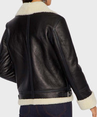 Womens Aviator Ivory Shearling Leather Jacket Leather Jacket women detail view 3 | Dash Racegear — Women Aviator Ivory Shearling Leather Jacket
