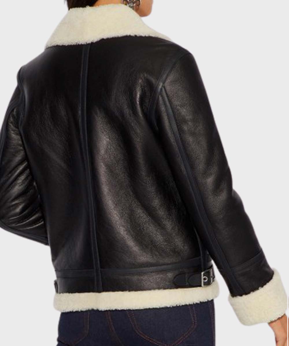 Womens Aviator Ivory Shearling Leather Jacket Leather Jacket women detail view 3 | Dash Racegear — Women Aviator Ivory Shearling Leather Jacket