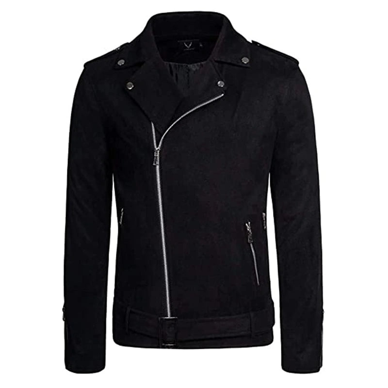 Mens Black Biker Suede Leather Jacket Leather Jacket men front product view | Dash Racegear — Mens Black Biker Suede Leather Jacket