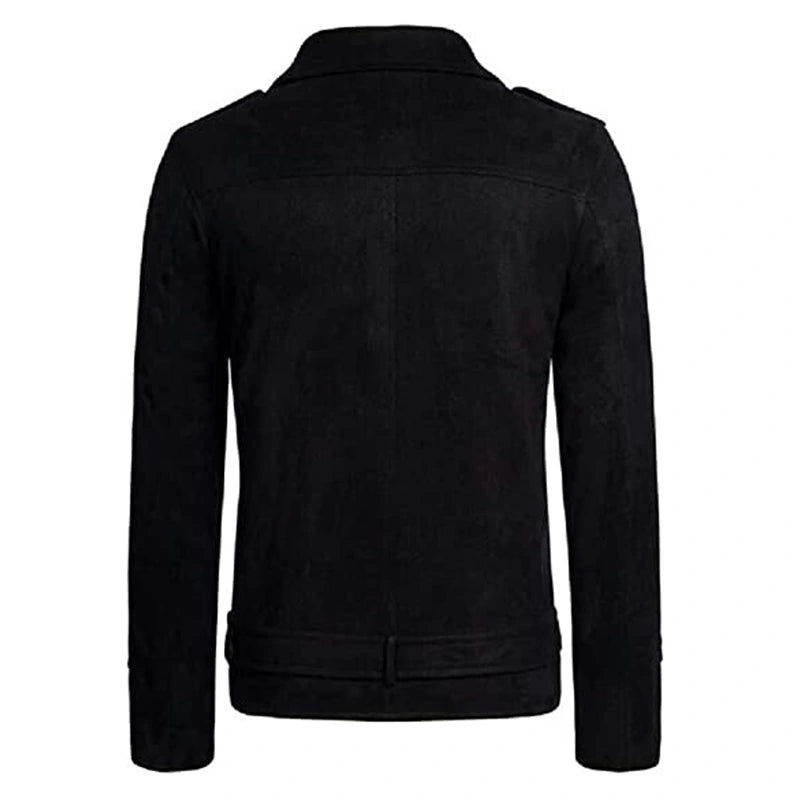 Mens Black Biker Suede Leather Jacket Leather Jacket men detail view 2 | Dash Racegear — Black Biker Suede Leather Jacket