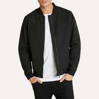 Eric Black Bomber Jacket Bomber Jacket unisex front product view | Dash Racegear — Men's Black Bomber Jacket With Zip Closure