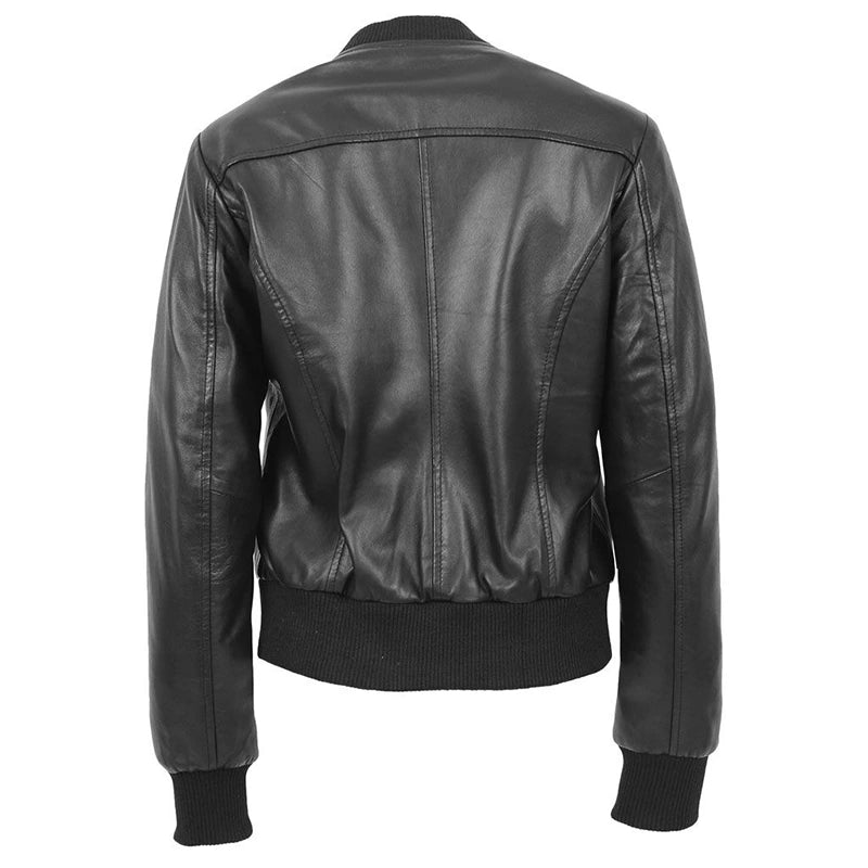 Margaret Black Bomber Leather Jacket Bomber Jacket unisex detail view 2 | Dash Racegear — Slim-Fit Bomber Leather Jacket