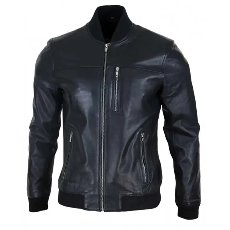 Matthew Black Bomber Leather Jacket Bomber Jacket unisex front product view | Dash Racegear — Black Bomber Leather Jacket