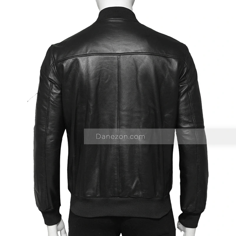Men’s Black Leather Bomber Jacket Bomber Jacket men detail view 2 | Dash Racegear — men black leather bomber jacket